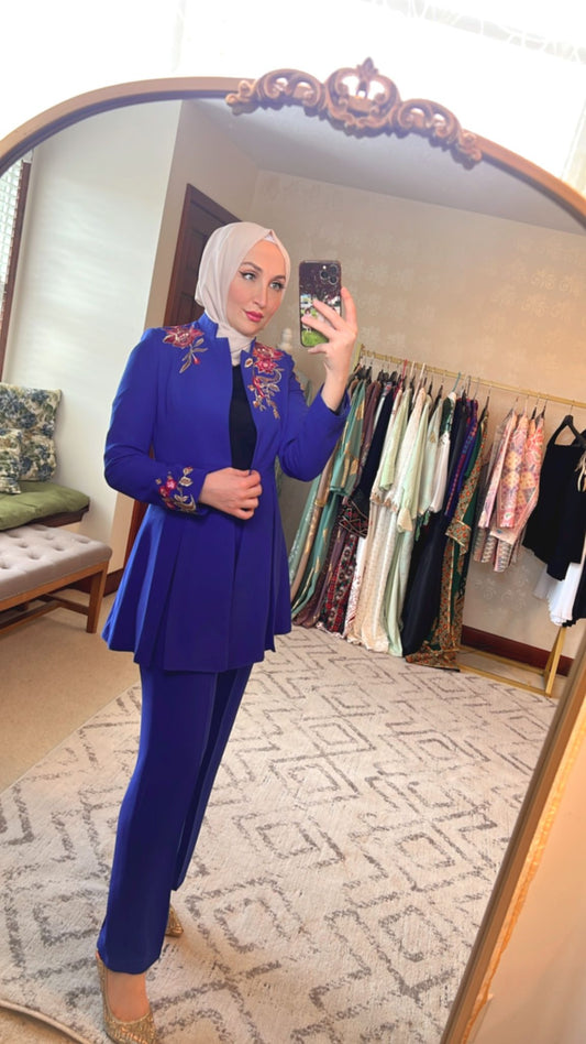 Blue blazer with pant set