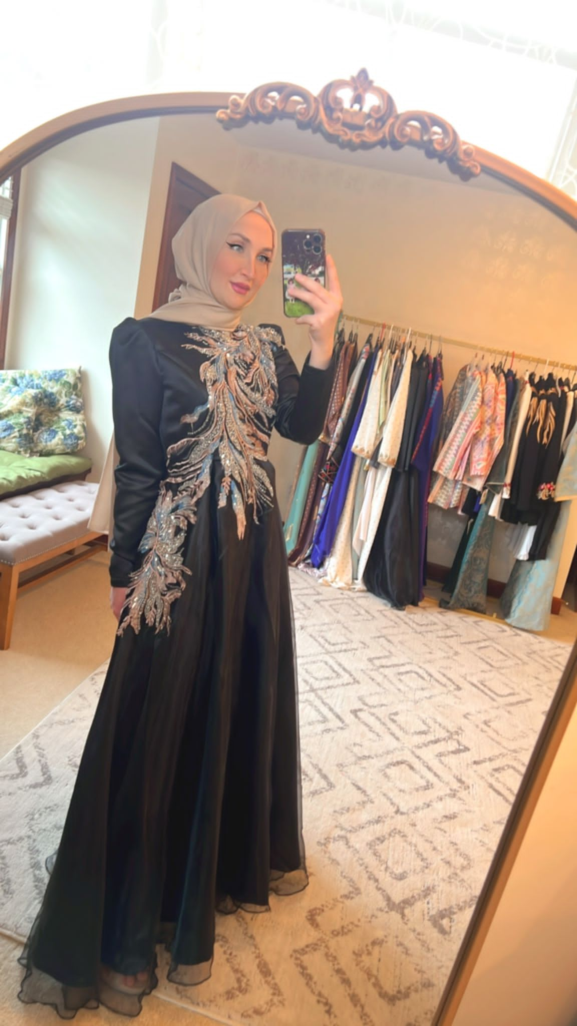 Black long sleeves evening Dress