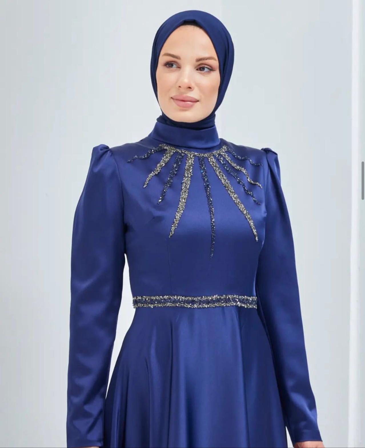 Navy blue elegant long dress for hijab