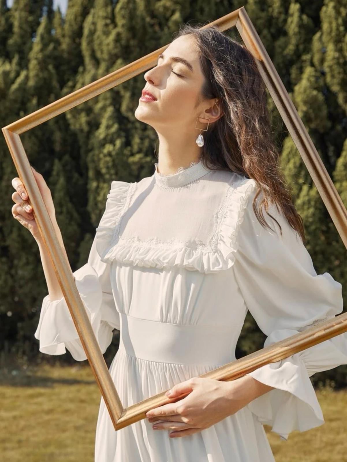 Long sleeves white dress