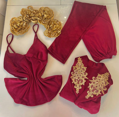 3 pieces Red velvet sleepwear