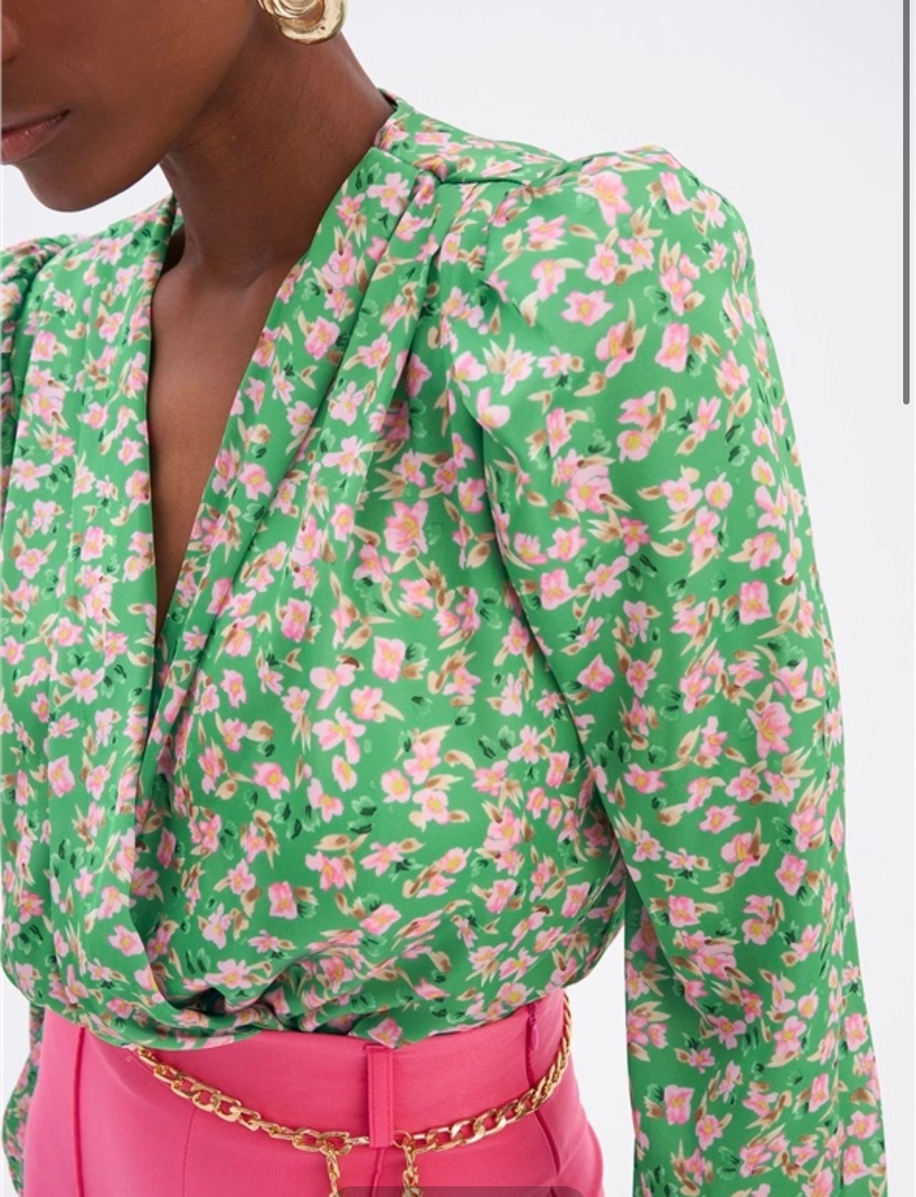 Floral patterned bodysuit-green