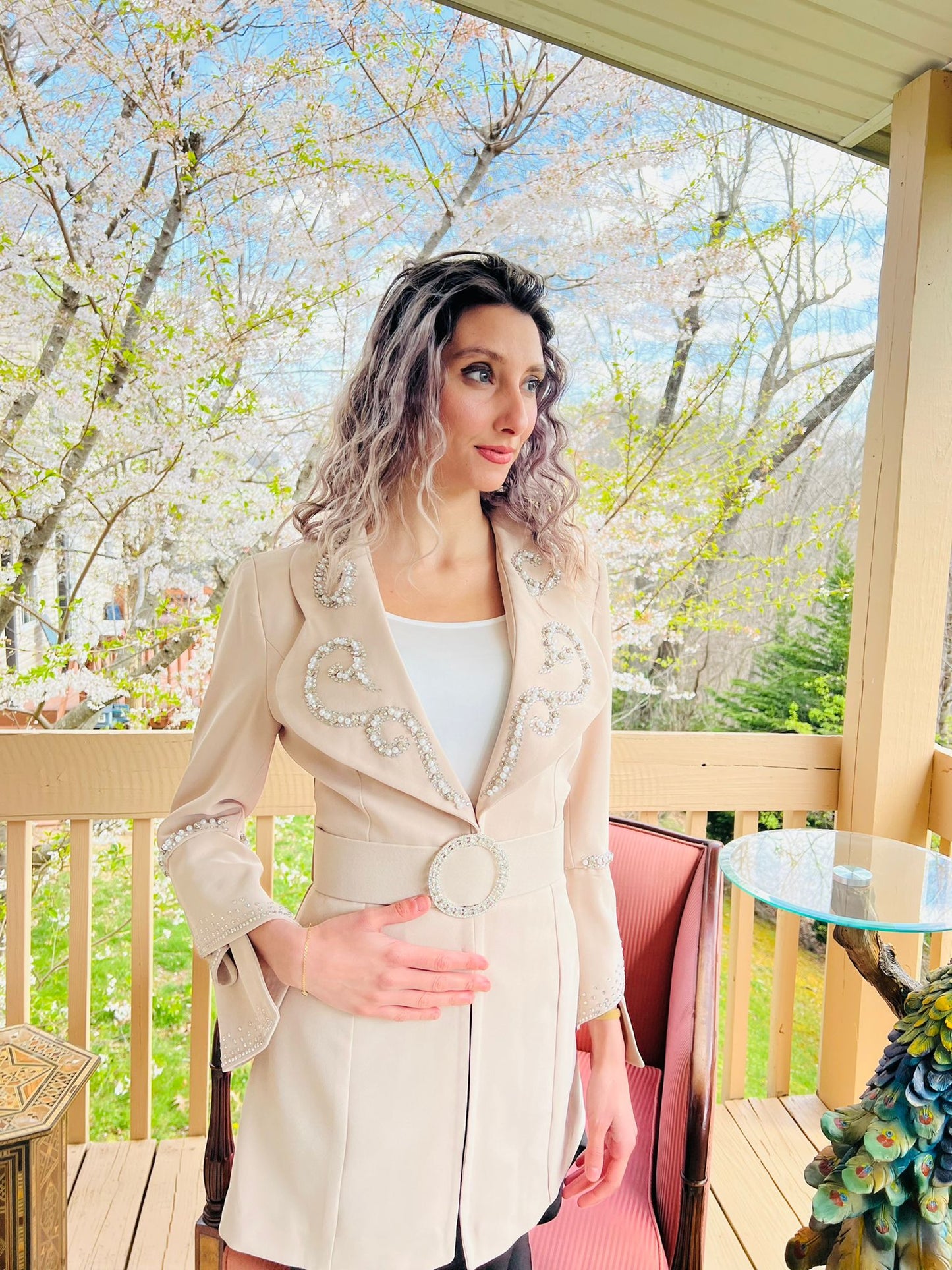 Beige blazer dress